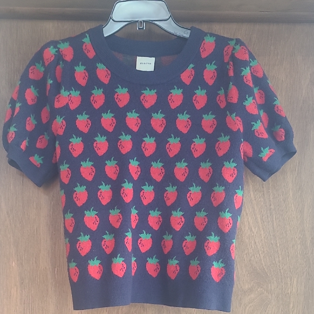 Maeve Navy Sweater with Red Strawberry Design - Picture 3 of 6
